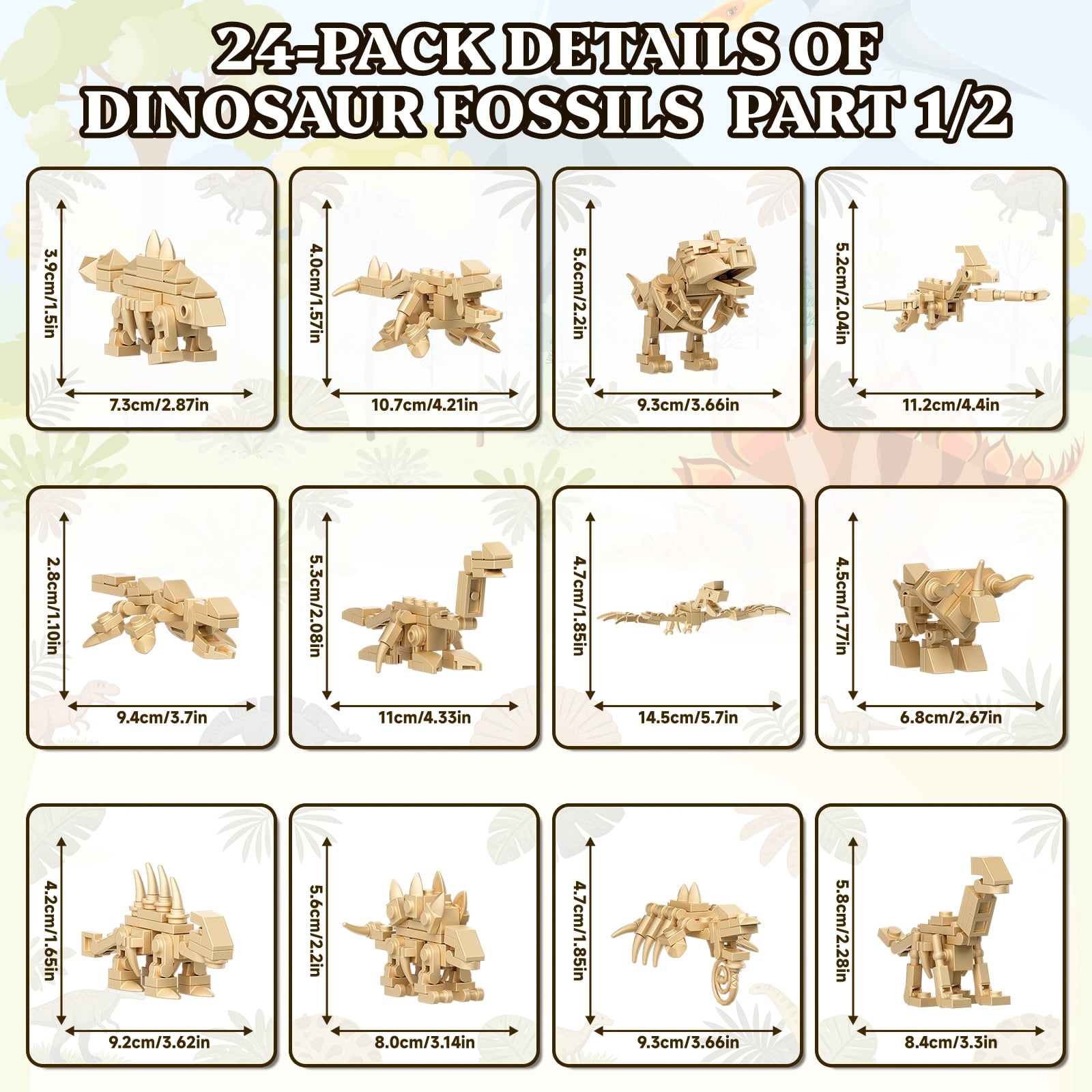 Dinosaur Party Favors 24 Pack Fossil Building Blocks Set, Lego Compatible Mini Dino Toys Kids 6+
