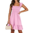 thumbnail image 2 of Women'S Summer Casual Sleeveless Square Neck Dress Smocked Ruffle Backless Boho Beach Cute Teen Short Sundress, 2 of 9
