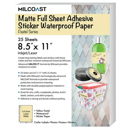 Water Resistant Bond Paper - Milcoast Matte Colored Full Sheet 8.5 x 11” Adhesive Tear Resistant Waterproof Photo Craft Paper – For Inkjet / Laser Printers (25 Sheets)
