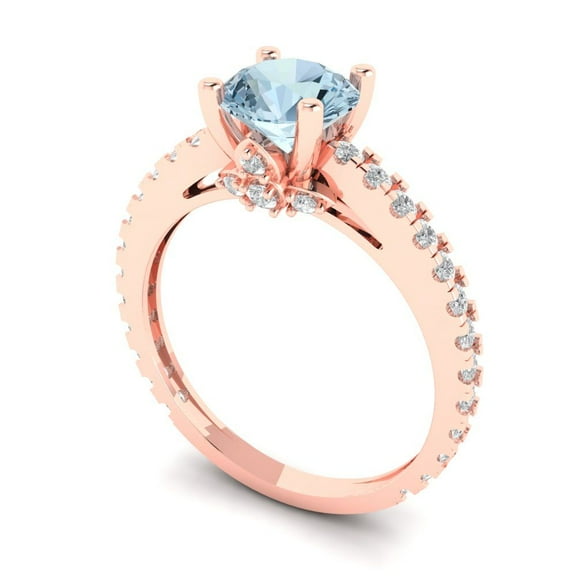 1.05ct Round Cut Blue Natural London Blue Topaz 18k Yellow Gold Engraving Statement Bridal Wedding Designer Ring Size 9.75