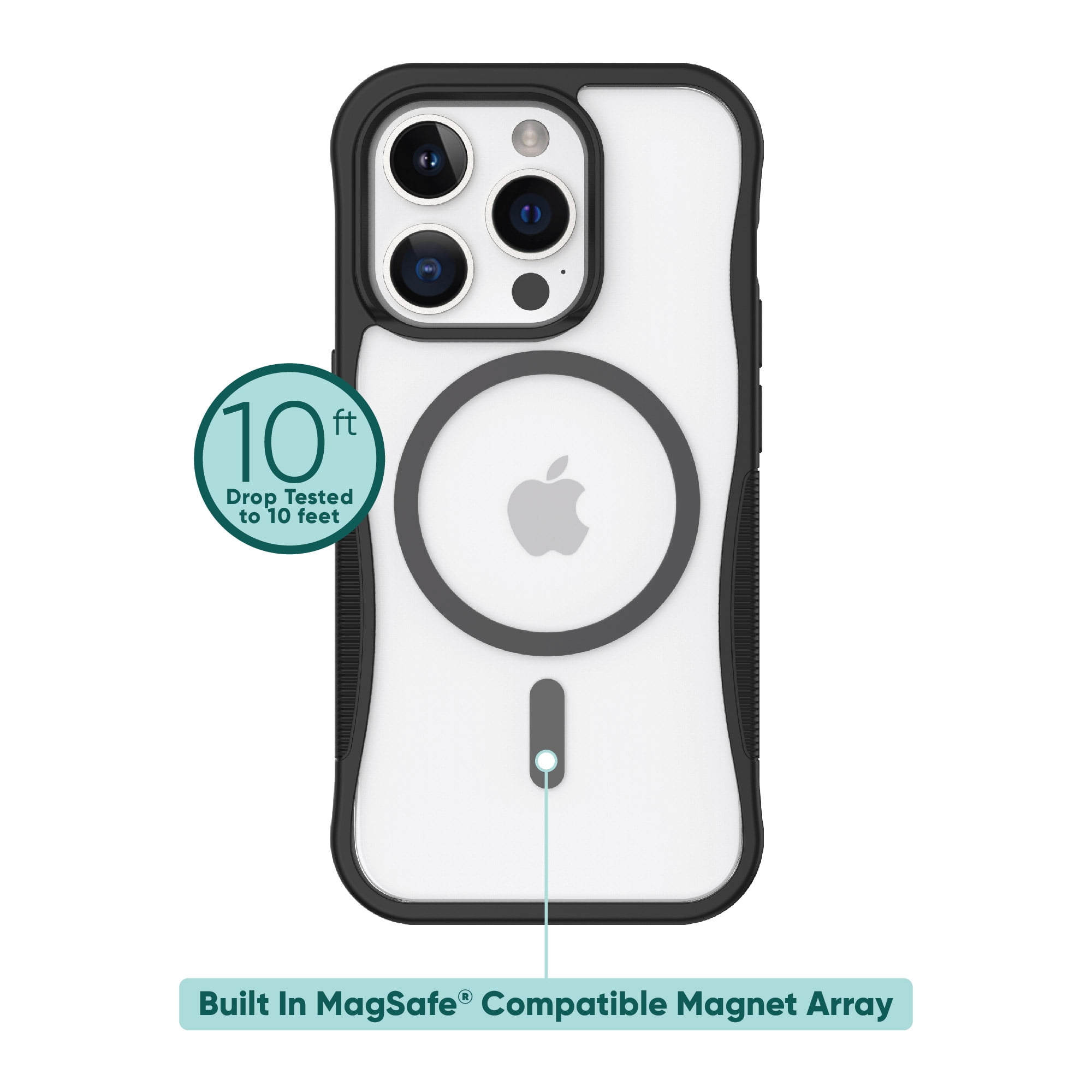 onn. MagSafe Compatible Dual-Layer Phone Case for iPhone 15 Pro - Black/Clear