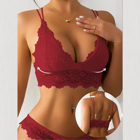 Rciityk Bralettes for Womens Lace Bra Thin Deep V Neck Wireless Bra Solid Comfy Backless Longline Daily Bra