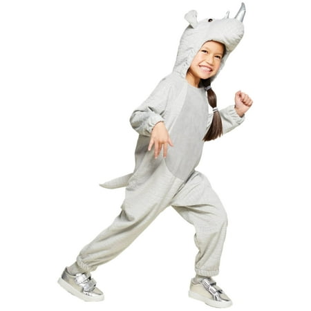 Infant & Toddler Girls Gray Plush Rhino Hooded Jumpsuit Dress Up