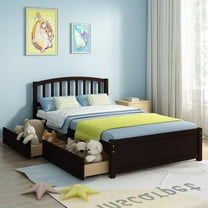 UHOMEPRO Wood Twin Size Platform Bed with 2 Storage Drawers, Pine Wood Bed with Headboard, Modern Twin Size Bed Frame with Wood Slats Support, No Box Spring Needed, Espresso