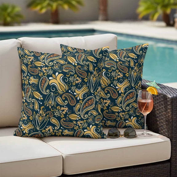 Boho Green Floral Outdoor Pillow Covers 26x26 Inch Throw Pillow Covers Set of 2 Waterproof Decorative Pillow Cases Farmhouse Botanical Vintage Paisley Flower Cushion Covers for Patio Furniture Garden