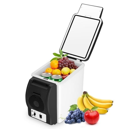 Tebru 6L Portable Car Refrigerator, Black and White, 12.01" x 9.84" x 6.30"