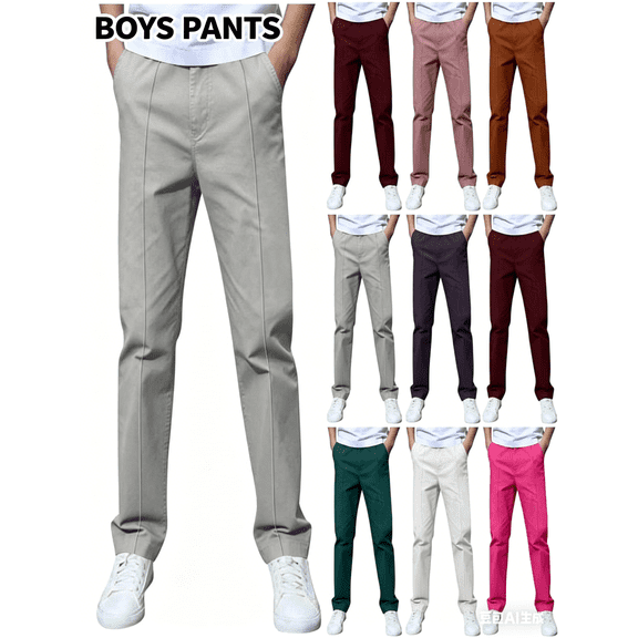 ZKunhua Boys Uniform Pants Casual Pull On Kids School Clothes with Side Pockets Straight Leg Comfy Trousers Size 3-14T Brown 3-4 Years