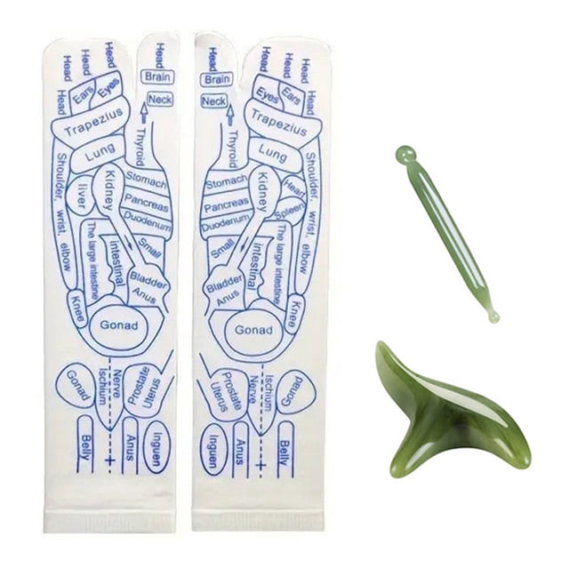 Tignapoo Traditional Chinese Acupressure Socks with Massage Tools for Men and Women, White & Blue Polyester Fiber, Includes Meridian Stick & Triangle Peck