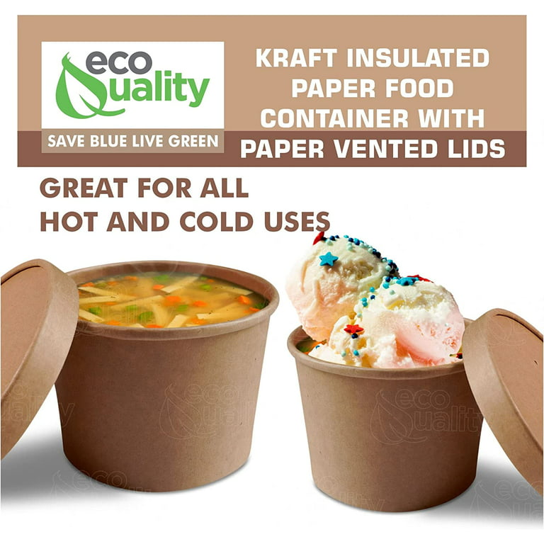 [50 Pack] 16 oz Disposable Kraft Paper Soup Containers with Vented Lids - Pint Ice Cream Containers, Frozen Yogurt Cups, Restaurant, Microwavable