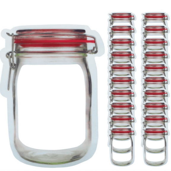 Snack Bag, 20 Red 500ML Reusable Mason Jar Bags - Ideal for Tea and cookies Storage