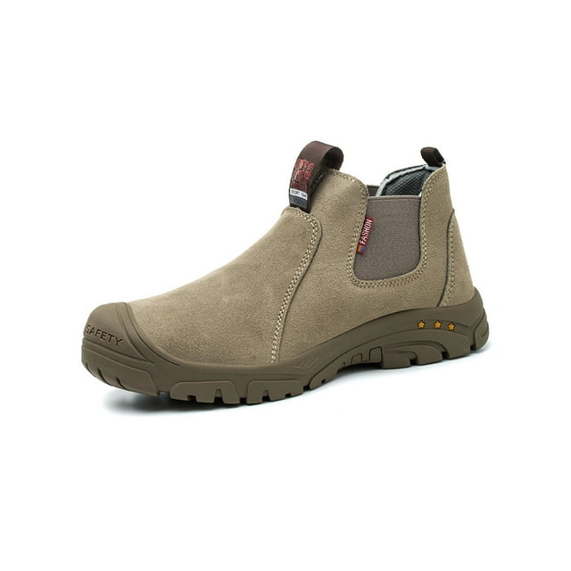 UKAP Men Work Boots Slip Resistant Protection Boot Steel Toe Safety Shoes Construction Chelsea Booties Anti Collision Khaki 1# 8