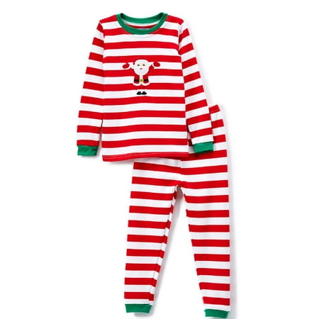 Kids Personalized Christmas Pajamas Elowel Boys Girls Santa Christmas Striped 2 Piece Kids Pajamas Set 100% Cotton Size 3 ()