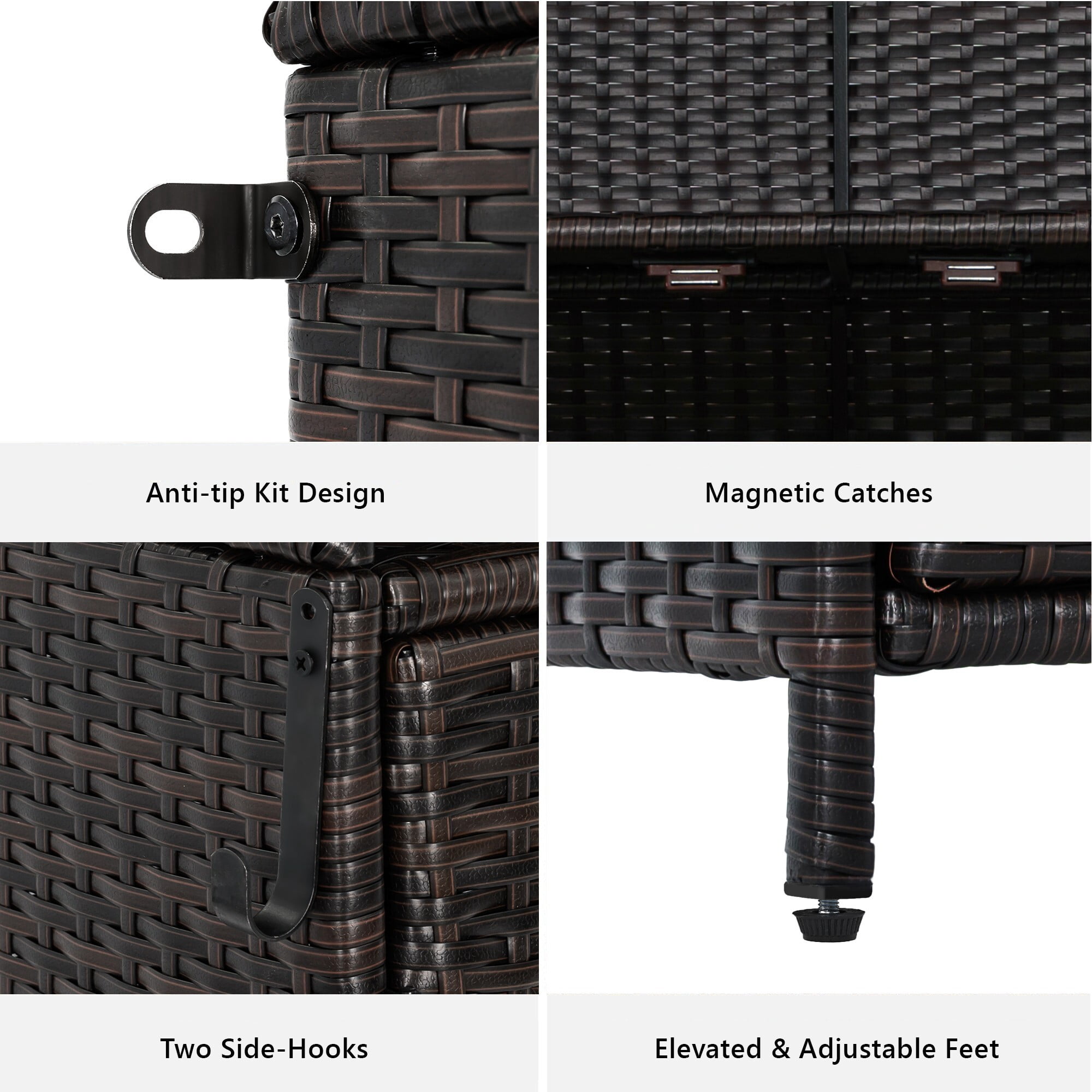 AENKYO 72" Arched Wicker Outdoor Storage Cabinet, Vertical Poolside Towel Holder & Rattan Garden Shed, Black & Brown
