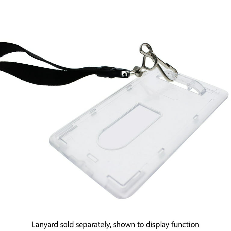 3 Pack - Slim Heavy Duty Badge Holders - Hard Plastic Clear Polycarbonate (Holds 1 Card) Rigid Top Load Single Card Case - Vertical Easy Access