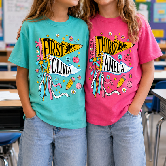Back To School Shirt, Custom Grade Pencil Name Tee, Cute School Outfit, First Day Of School Gift, Teacher Student Classroom Shirt