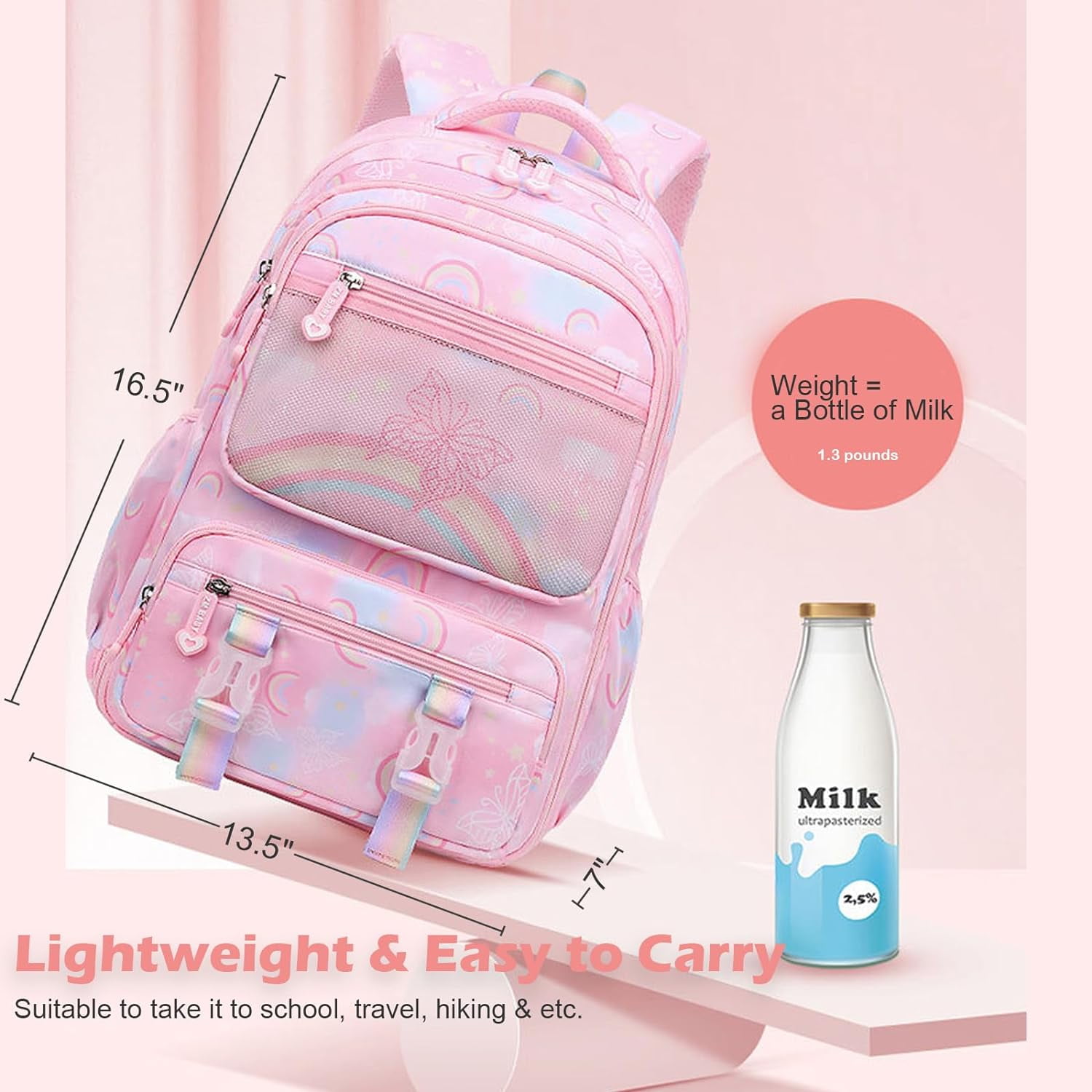 Girls Backpack 16.5 13.5 7 inches School Backpack for Girls Lightweight Kids Backpack with Compartments Kids School Bag for Age 4 10 Years Old