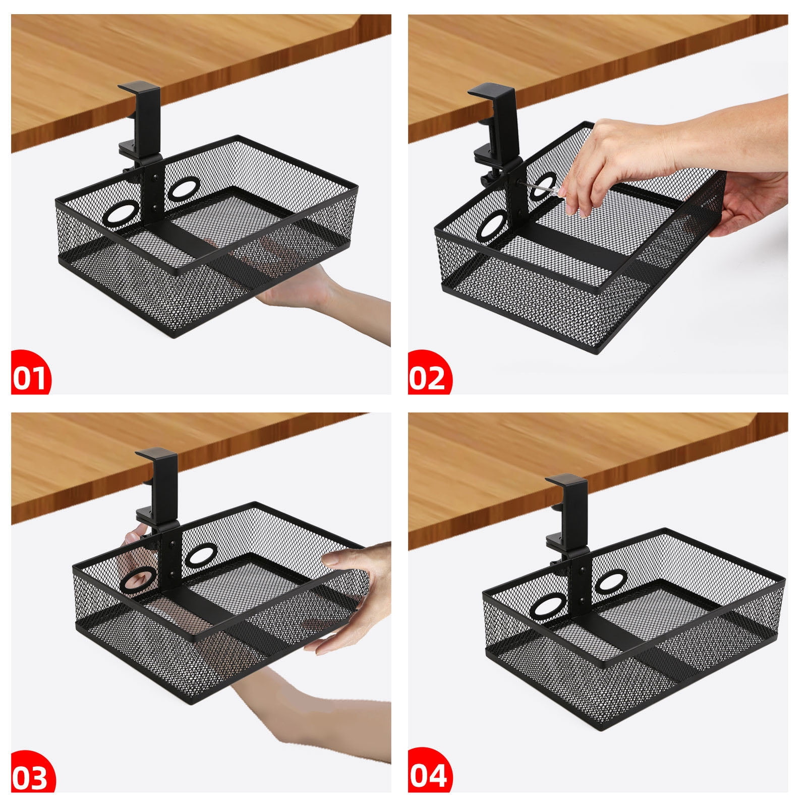 Yoetaun 360 Degree Rotating Under Desk Storage Organiser Large Capacity Drawer Office Supplies Holder Metal Wire Basket Black 2
