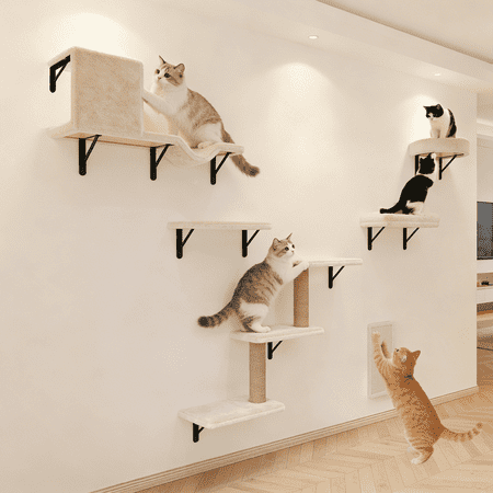 MIUZMORE Cat Wall Shelves, 10-Piece Complete Cat Wall Furniture System with Perches and Scratching Posts, Stable Floating Climbing Set for Large Indoor Cats, Space Saving Kitty Furniture