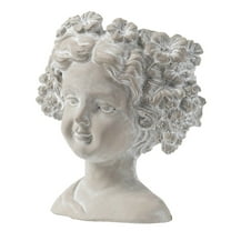 GDF Studio Elegant Greek-Style Grey Cement Indoor Outdoor Lady Head Planter, 8" x 4" x 9"