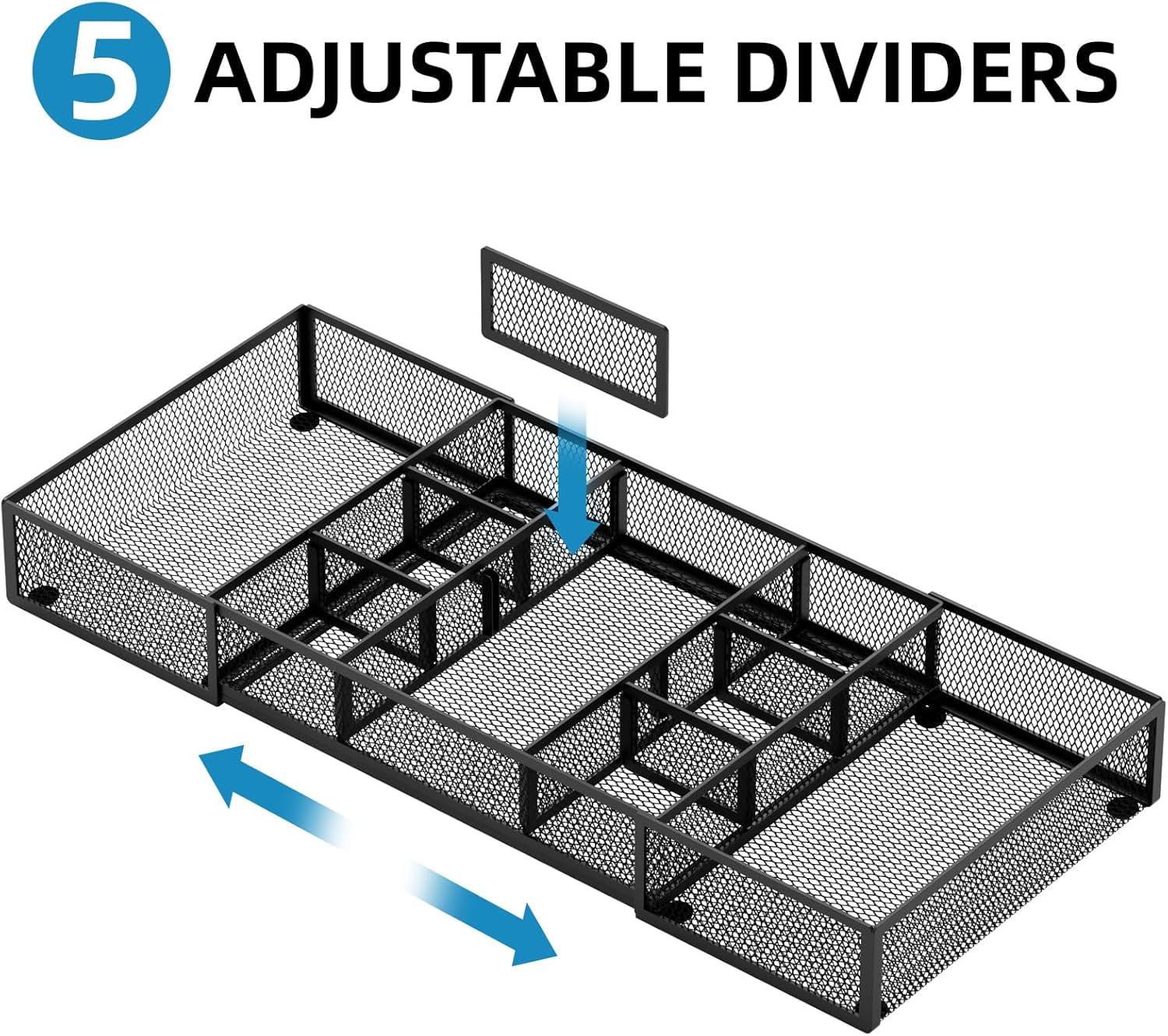 Expandable Desk Drawer Organizer, Mesh Drawer Organizer Tray with 10 Adjustable Compartments, Desk Organizers and Accessories for Office Supplies (Longer Expandable Drawer Organizer-B 2pack)