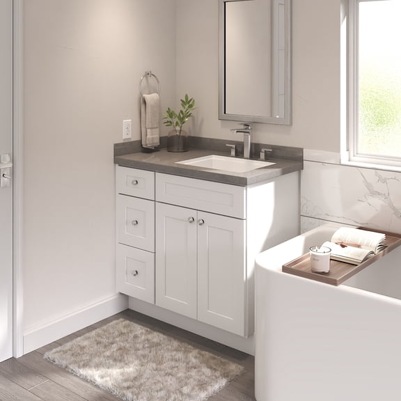 Furinno Shaker Drawers Left Bath Vanity Cabinet without Top, Ready to Assemble, 21 D x 36 W x 34.5 H, White