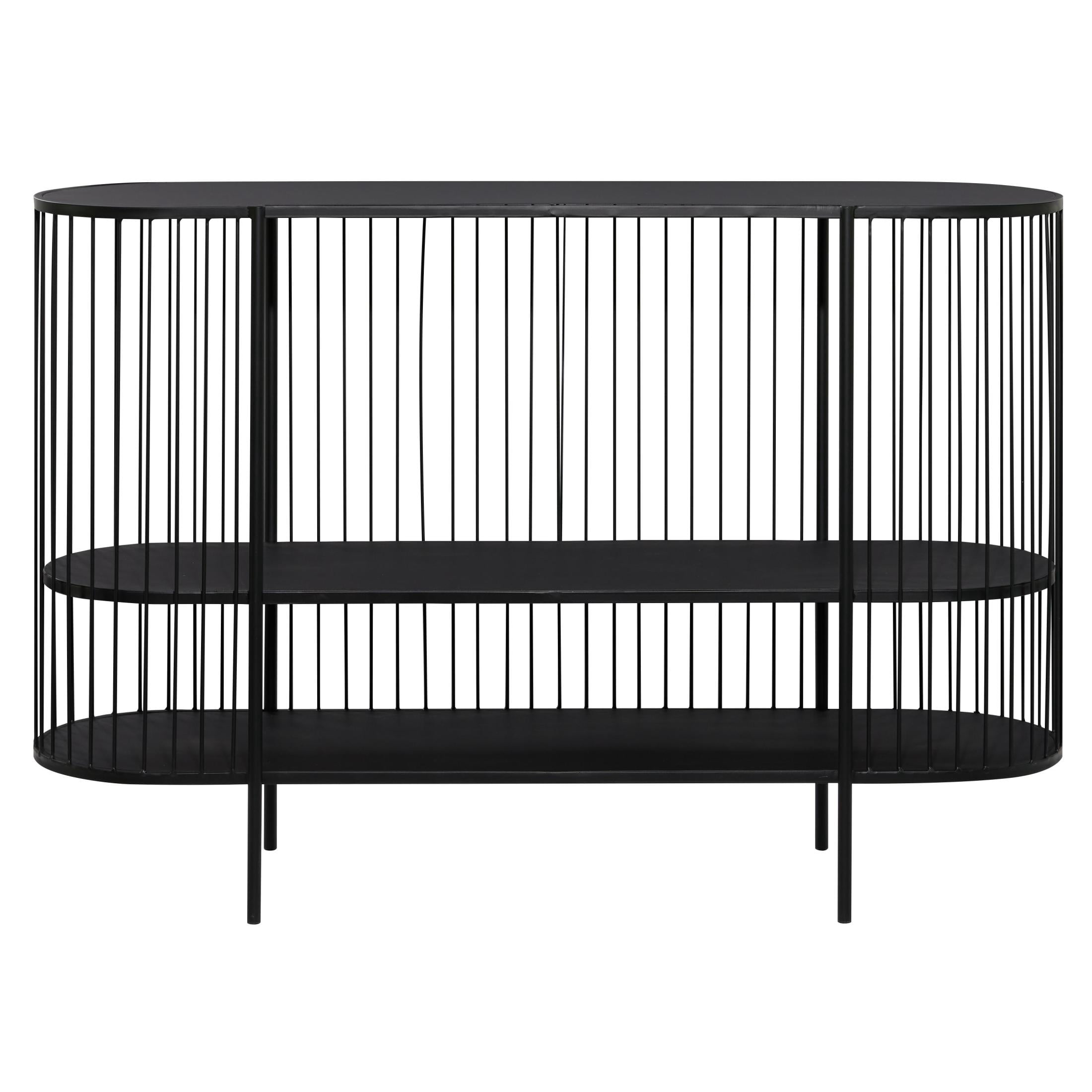 DecMode 48" x 34" Black Metal Narrow Oval 2 Shelf Console Table with Open Wire Frame, 1-Piece
