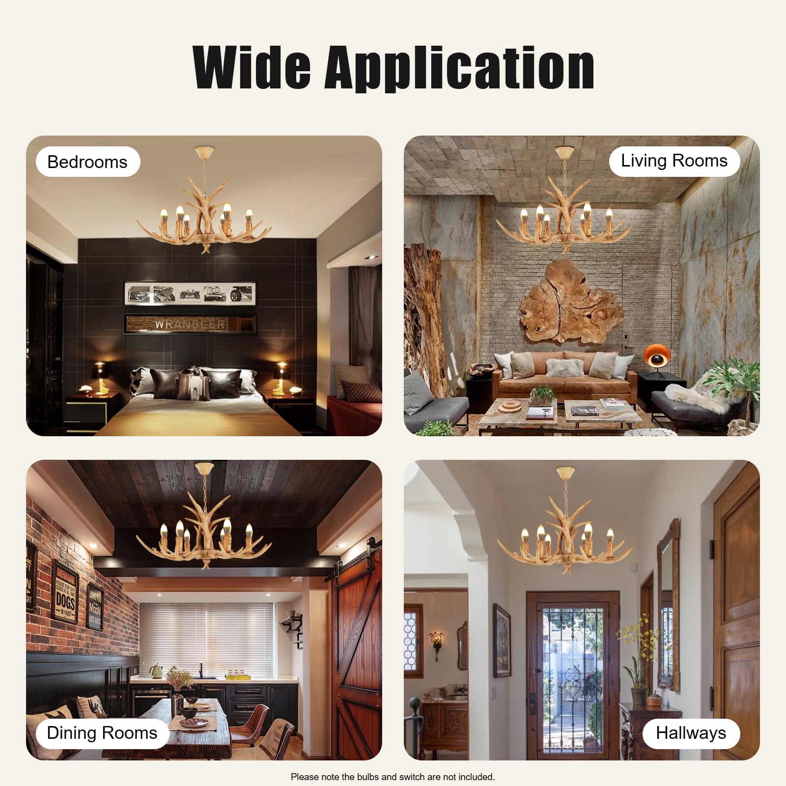 Rustic Antler Chandelier Lighting ,6 Light Retro Deer Antler Chandelier ,E12 Base Deer Horn Ceiling Pendant Light Fixtures for Home Living Room Hotel Store,Packed it with Full Foam