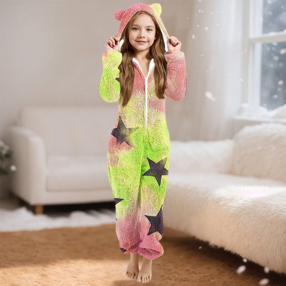 Cowsor Girls' Ultra Soft Hooded Pajama - Long Sleeve Warm Romper, Breathable Fabric, Cozy Fit for Nighttime Sleep & At-Home Relaxation