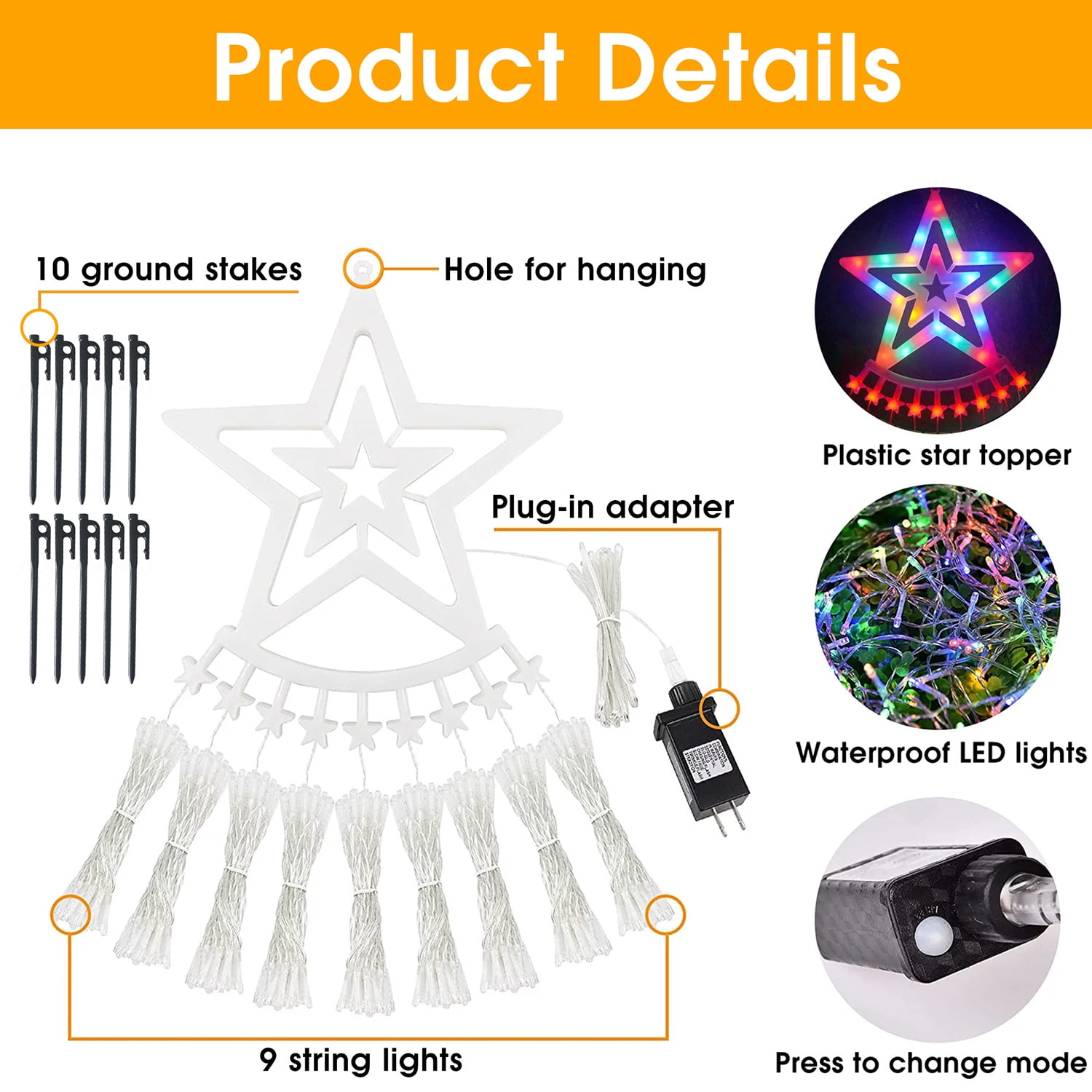 Qunler Outdoor Christmas Decoration Lights, 8 Modes & 350 LED Christmas String Waterfall Fairy Tree Lights Indoor Outdoor Holiday Lighting Decorations, Multicolor, Plug-in