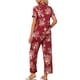thumbnail image 3 of Conjunto de pijama de satén para mujer INSPIRE CHIC, top de seda con mangas cortas y pantalones, 2 piezas, talla XL, color rojo vino, 3 of 6