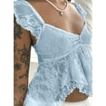thumbnail image 4 of Women Y2k Lace Crop Top Summer Cap Sleeve Sheer Irregular Hem Shirt Tanks Tops Coquette Clothes, 4 of 6