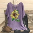 thumbnail image 2 of Feancey Womens Casual Tops Short Sleeve Linen Blouse Summer Boho Floral Print T Shirts Side Slit Loose Crewneck Tee Vintage Beach Vacation Tshirt Daily Clearance Sale Purple XXL, 2 of 5