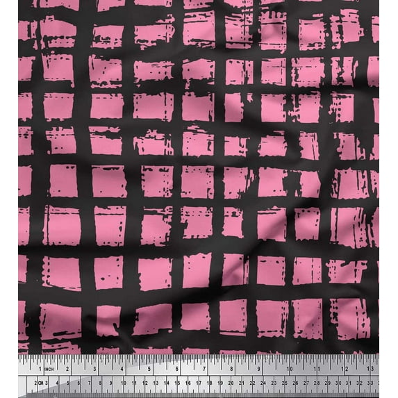 Soimoi Pink Cotton Voile Fabric Check Check Print Fabric by the Yard 42 Inch Wide