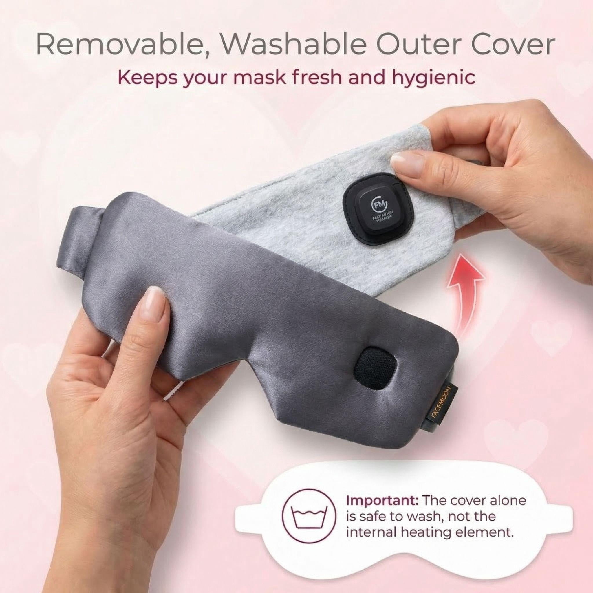 FACEMOON Cordless Silk Heated Eye Mask for Dry Eyes Comfort Rechargeable Moist Heat Warm Compress Washable Travel Gray