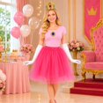 thumbnail image 3 of 5 Pcs Princess Costume & Accessories Set for Gir'ls, Crown/Brooch/Earring/Tutu Skirt Halloween Cosplay Dress Up (Rosy), 3 of 7