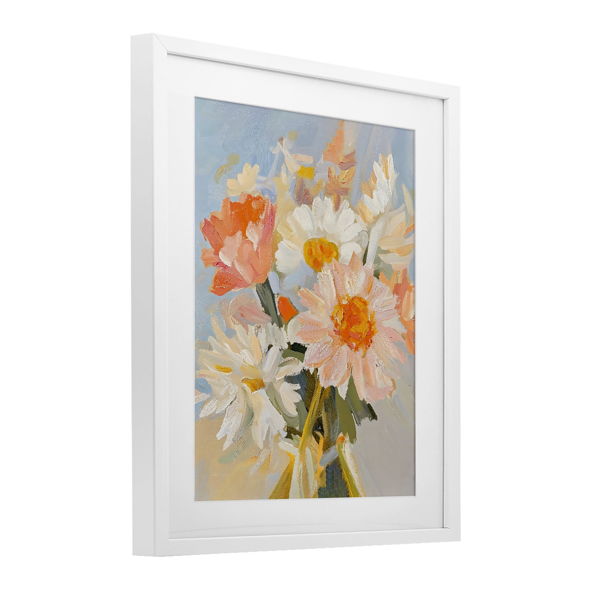 Stupell Industries Orange Spring Floral Bouquet White Framed Print Under Glass, design by The Prints Vibe
