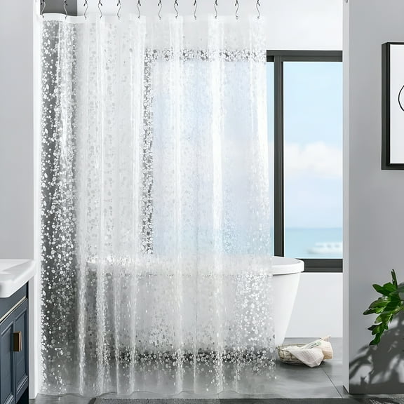 LAMIRO EVA Clear Thin Shower Curtain Liner,Pebble Pattern 71x71" Lightweight Plastic Bathroom Shower Showroom Inner Curtain