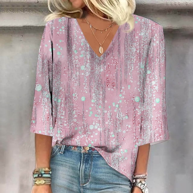 Blouse Décontractée à Manches Longues Col en V pour Femmes Polyester Léger Imprimé Haut pour Usage Quotidien à la Maison Mode Confortable Coupe Régulière
