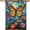 Monarch Butterfly, variant on Stained Glass Hummingbird Garden Flags for Outside Spring Summer House Flag Flowers Large Burlap Yard Flag 28x40 Inch Double Sided Seasonal Outside Decoration