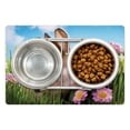 thumbnail image 1 of Easter Pet Mat for Food and Water, Easter Themed Rabbit Photography Small Animal in Tall Grass with Spring Flowers, Non-Slip Rubber Mat for Dogs and Cats, 18" X 12", by Ambesonne, 1 of 2