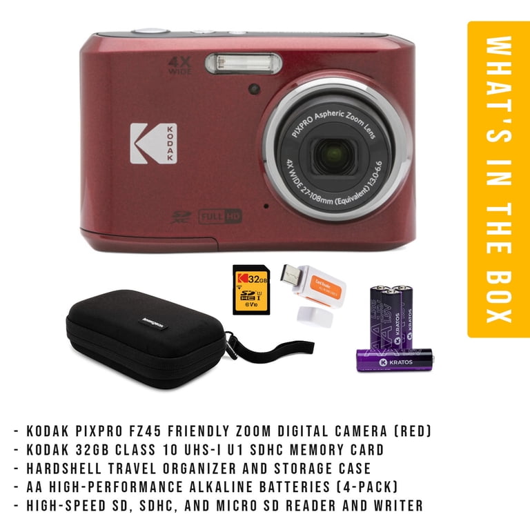 Kodak PIXPRO FZ45 Friendly Zoom Digital Camera (Red) Bundle with