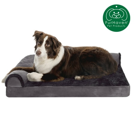 UPC: 0842229121889 | FurHaven Pet Products Plush & Velvet Memory Foam Deluxe L-Chaise Pet Bed for Dogs & Cats – Platinum Gray Large