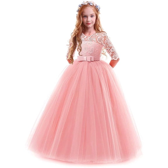 Youmylove Dresses For Girls Child Girls Lace Bowknot Princess Wedding Flower Girl Performance Formal Tutu Dress Clothes