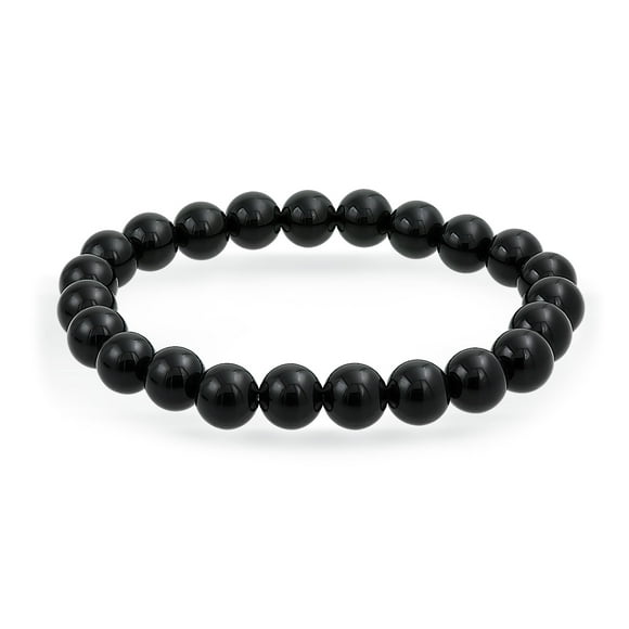 Stacking Semi Precious Black Onyx Round Bead 8MM Stretch Bracelet for Women Men Teen Unisex Strand Stackable Adjustable
