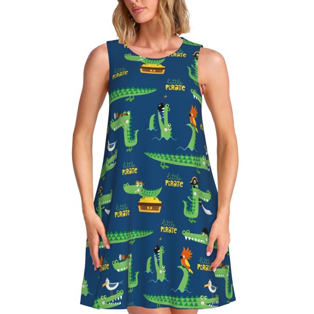 Disketp Little Pirate Crocodile para Vestido sin Mangas para Mujeres, Vestidos de Verano para Mujeres, Casual y Holgado para la Playa