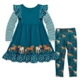 thumbnail image 2 of Millie Loves Lily Girls Teal Unicorn Pony Border Dress & Legging Set,Big Girl Size 6,(2-PCS), 2 of 7