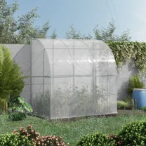 Outdoor Lean to Greenhouse, Walk-In Green House Plant Nursery with Roll-up Window, PE Cover