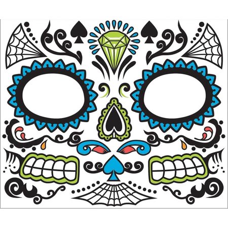 Forum Novelties Day Of The Dead Skeleton Male Face Adult Halloween Paper Temporary Tattoo