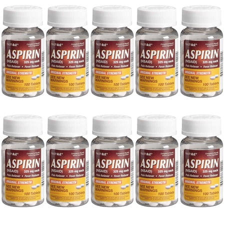 10 PACK Aspirin 325mg Uncoated Tablets 1000 count Original Strength Pain Relief Pill Medicine