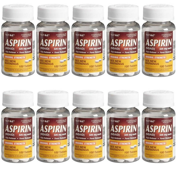 10pc Aspirin Original Strength Pain Reliever Medicine 1000 Tablet 325mg